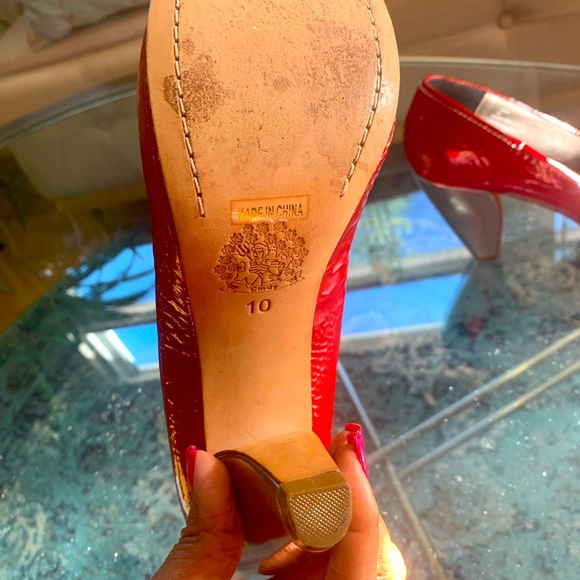 ✨Cindy✨ Color-Block Candy 🍎 Red & Metallic Silver Patent Arched Pumps - Picture 7 of 8